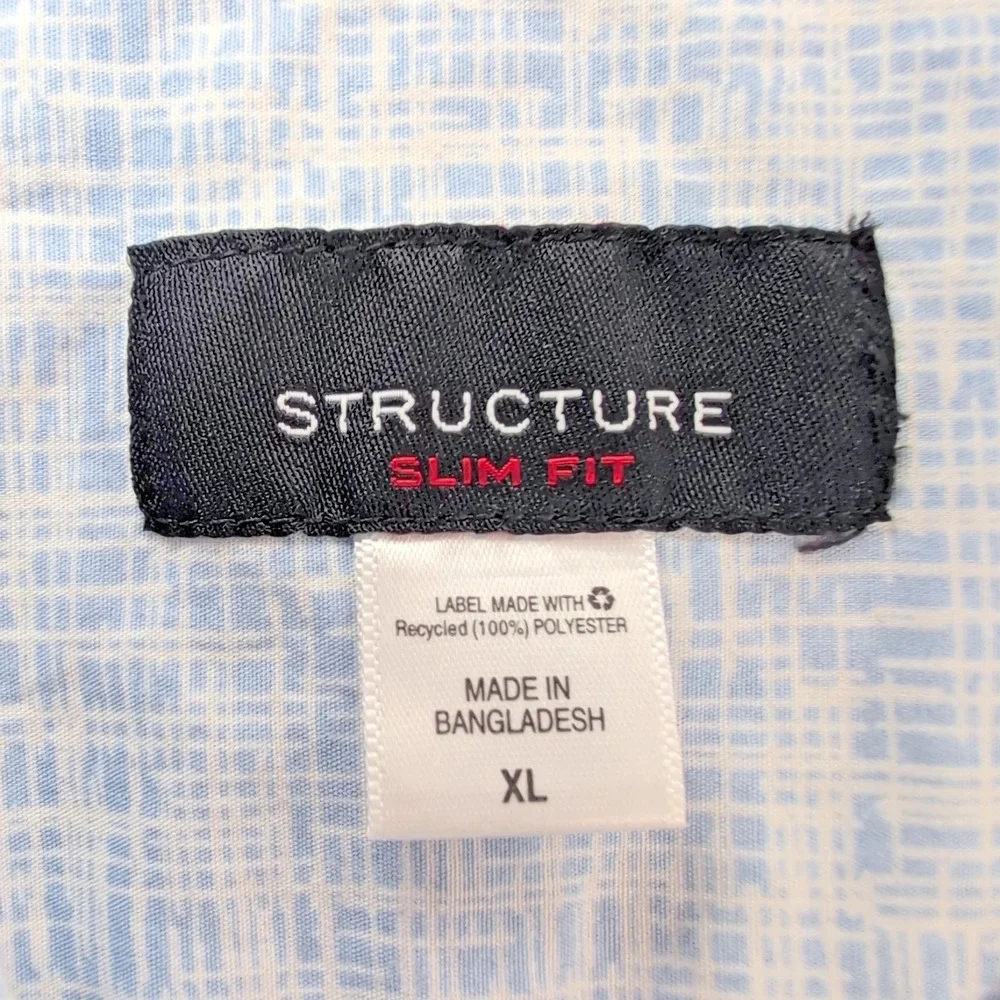 Structure Preppy Shirt Men's Size XL Blue Slim Fit Short Sleeve Button Up Pocket